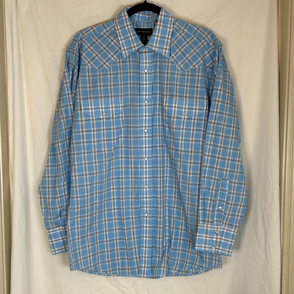 Panhandle Slim Men's Plaid Western Snap Front Long Sleeve Shirt Cowboy Rodeo M